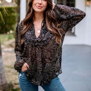 NWT Yukon Ruffle Bib Blouse | Veronica M | Small | TF-2037